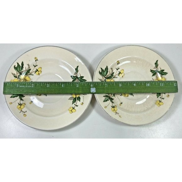 2 Vtg Knowles Yellow Buttercup China Small Tea Cup Saucer Plates Gold Trim USA - Picture 4 of 6